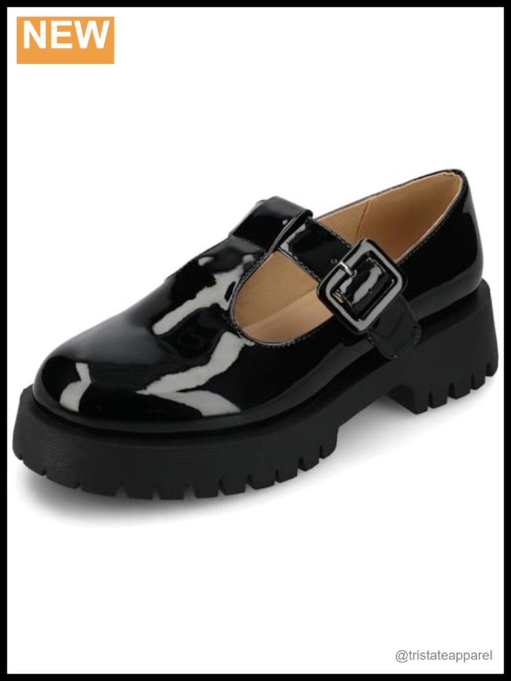 Faux Leather Mary Jane Flats with Buckle Strap and Comfort Foam Insole
